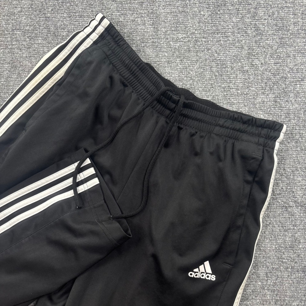 Adidas Track Pants Large Black 3-Stripe Elastic Waist Drawstring Mens
